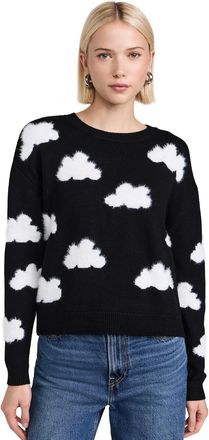 Alice & Olivia Gleeson Fuzzy Cloud Pullover, Black/Soft White