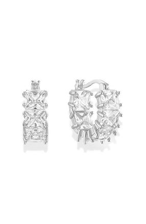 BEN ONI Square Cut Cubic Zirconia Huggie Hoops in Silver at Nordstrom