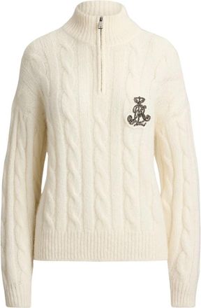 Ralph Lauren Trui met Halve Rits - Dames - Coltruien - Wit - S - Wol - Truien & Vesten