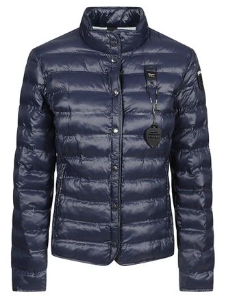Blauer Moon Light Blue Puffer Jacket With Stand-Up Collar And Zippered Pockets