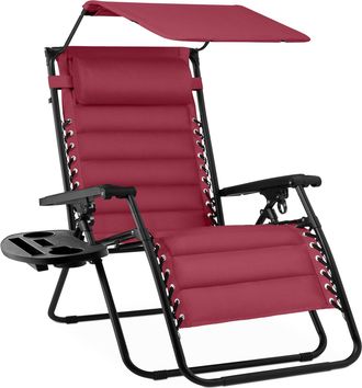 Best Choice Products Oversized Padded Zero Gravity Chair w/ Canopy Headrest Cup Holder Side Tray