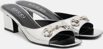 Gucci Signora Horsebit metallic leather mules