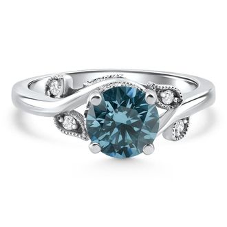 Pompeii3 1.67Ct Blue Diamond Mary Ring Vine Engagement Ring 14k White Gold Lab Grown Size: 7
