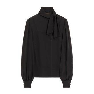 Valentino Top Ligero de Georgette con Bufanda - Blouses & Shirts - Mujer - Negro - S