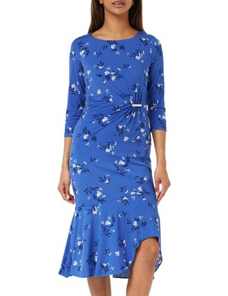 Gina Bacconi Jersey Dress with Gold Trim, Blue, 18