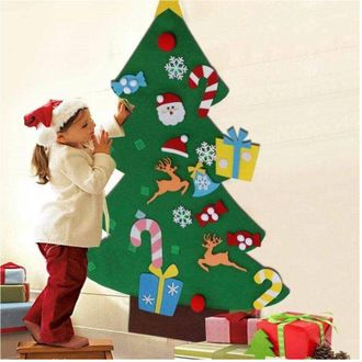 Trade Shop Trade Shop - Albero Di Natale Per Bambini In Feltro Da Parete Con 26 Addobbi Natalizi 110cm
