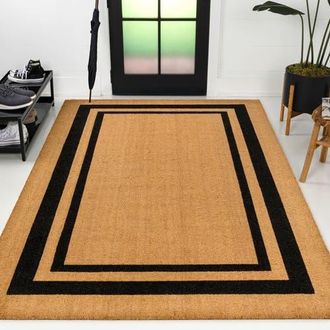 Jonathan Y Designs Peater Classic Casual Commerical Natural Coir Mat Indoor/Outdoor in Natural Black Border at Nordstrom, Size 3X6