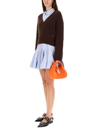Ganni Wool & Yak Blend V-Neck Sweater - Brown