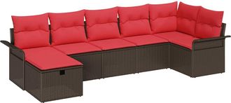 vidaXL Conjunto De Sof&aacute; De Jard&iacute;n 7 Uds. Marr&oacute;n Y Rojo Rat&aacute;n Sint&eacute;tico Vidaxl