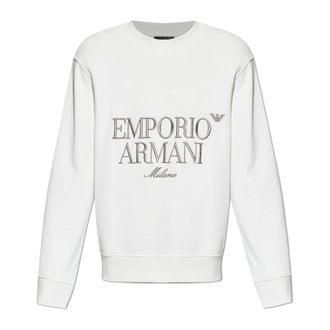 Emporio Armani Sweatshirts, male, White, Size: 2XL French terry jersey sweatshirt with embroidered logo