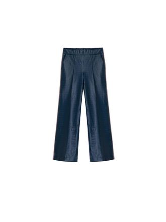 Vilagallo Womens Carole Leather Pants In Navy Stamp Coco
