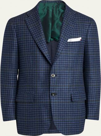 Kiton Mens Cashmere-Wool Check Sport Coat