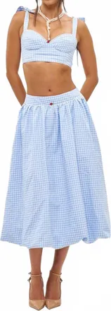 Bananhot Alba Midi Skirt In Light Blue Gingham