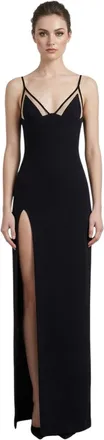DAVID KOMA Black Solid V Neck Maxi Dress