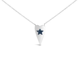 House of Brilliance 925 Sterling Silver Blue Diamond Heart with Star Pendant Necklace