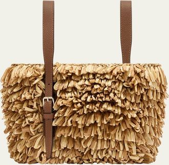 Valextra Mini Fringe Raffia Bucket Bag