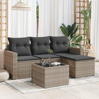 vidaXL Juego De Sof&aacute;s Jard&iacute;n Con Cojines 5 Pzas Rat&aacute;n Sint&eacute;tico Gris Vidaxl