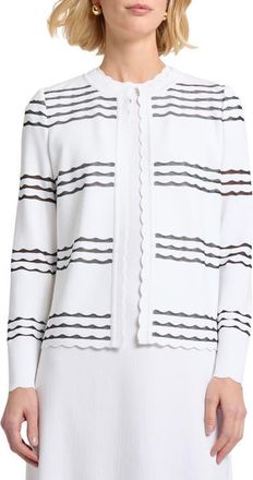 Misook Heritage Scalloped Trim Knit Jacket in White/black at Nordstrom, Size X-Large