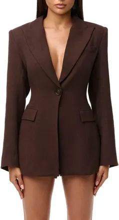 Naked Wardrobe Fitted Power Shoulder Blazer in Dark Chocolate at Nordstrom, Size Medium