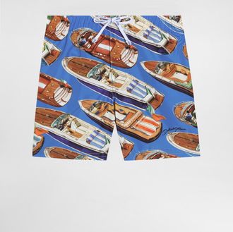 Dolce & Gabbana Stripes And Motorboat-print Medium Nylon Swim Shorts - Man Multicolor 18/24 Months