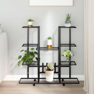 vidaXL Vidaxl - Soporte Para Flores Con Ruedas Hierro Negro 94,5x24,5x91,5 Cm