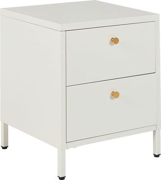 Beliani Beliani - Mesa De Noche De Metal Blanco Dorado 2 Cajones Industrial Dormitorio Kylea