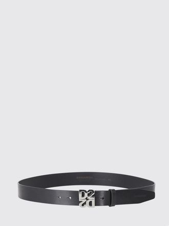Dsquared2 Smooth Cowhide Leather Belt with Metal Monogram Buckle