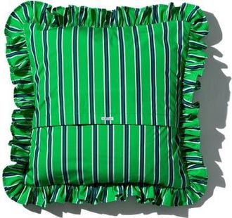 Puebco Shirt Fabric Ruffle Cushion Cover in Green Stripe at Nordstrom