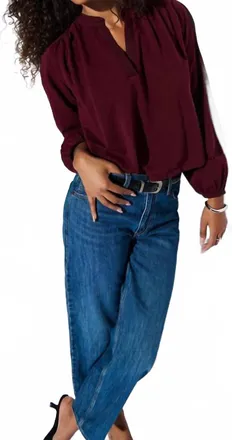 Nation Ltd Maya V-Neck Top In Bordeaux