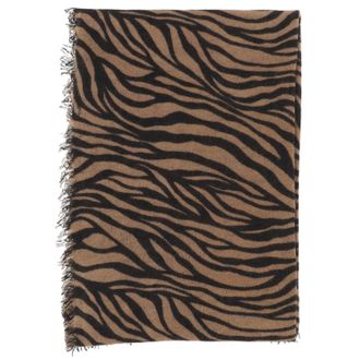 Faliero Sarti Fringed Cashmere Scarf With All-Over Animal Print