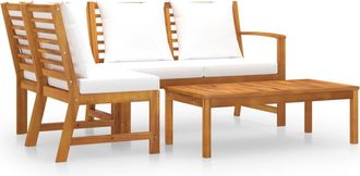 vidaXL Muebles De Jard&iacute;n 4 Pzas Cojines Crema Madera Maciza De Acacia Vidaxl