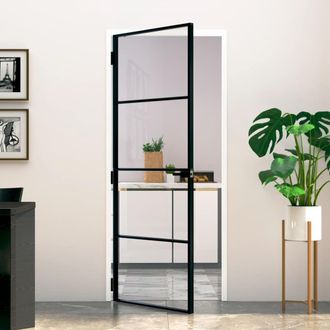 Berkfield Home Interior Door Black 83x201.5 cm Tempered Glass&Aluminium