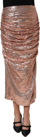 Dolce & Gabbana Womens Rose Gold Sequin High Waist Ruched Maxi Skirt Nylon