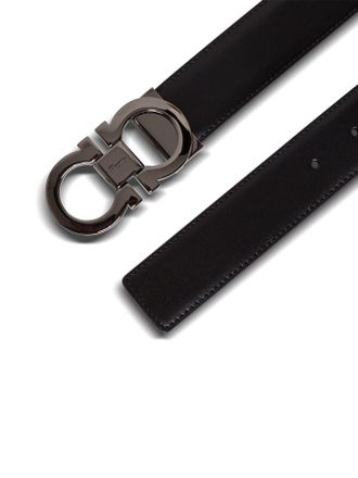Ferragamo Mens Reversible Belt Gancini Buckle Black Leather Calfskin