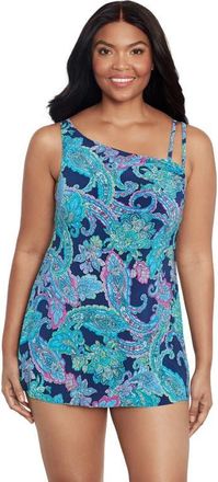 Trimshaper Brianna Adjustable Side-Tie Coverage Plus Size Swimdress in Peaceful Paisley at Nordstrom, Size 18
