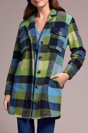 Tribal Nightfall Plaid Notch Collar Jacket In Green