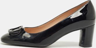 Stuart Weitzman Black Patent Block Heel Pumps