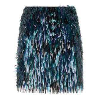 Alberta Ferretti Korte Rok met Franjes en Pailletten - Dames - Rokken - Blauw - Maat: S Poliester
