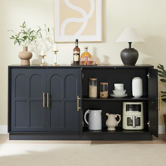 STILVORA Aparador Con Estantes Ajustables Y Sistema Antivuelco Para Salon Cocina Comedor Y Recibidor En Mdf Negro