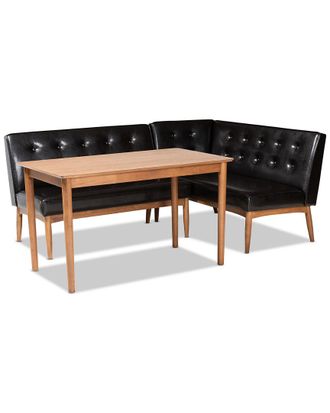 Baxton Studio Dnu Baxton Studio Arvid Mid-Century Modern Upholstered 3Pc Wood Dining Nook Set