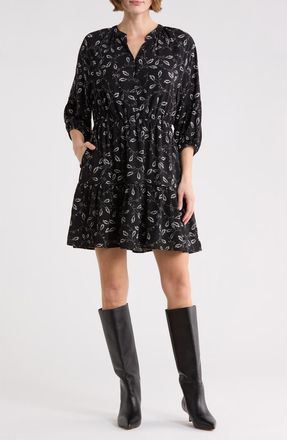 Melrose and Market Puff Sleeve Dress in Black- Ivory Lace Stems at Nordstrom Rack, Size Xx-Small