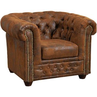 Massivmoebel24 Oxford Poltrona Chesterfield - stoffa / marrone - stile Coloniale 94x86x72