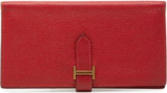 Herm&egrave;s Red Color Soufre Epsom Leather Long Wallet (Bi-Fold) (Pre-Owned)