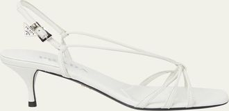 Prada Capretto Strappy Leather Sandals with Triangle Logo Charm
