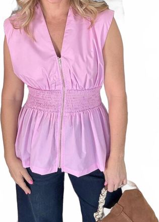 Entro Peplum Hem Zip Up Top In Watermelon
