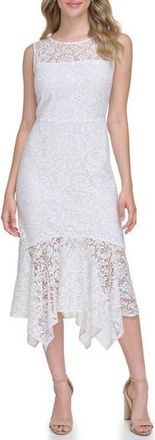 Kensie Floral Lace Asymmetric Dress in Ivory Silver at Nordstrom Rack, Size 10