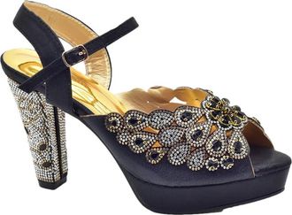 Generic Womens Peep Toe Thin Heels Shoes Matching Flower Evening Handbag Set Sparkly Rhinestone Big Crystal Decoration