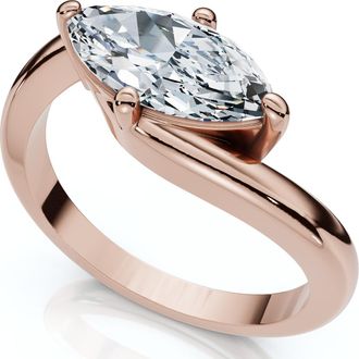 Pompeii3 1Ct Marquise Diamond Solitaire Curve East To West Ring Gold Lab Grown Gold