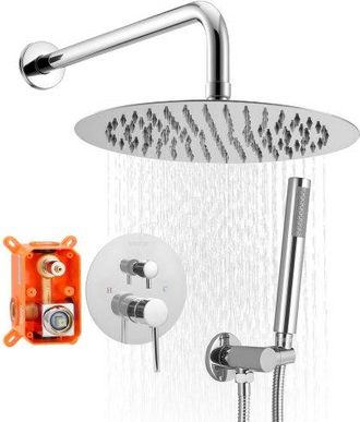 OEM Juego De Grifo De Ducha De Lluvia Con Cabezal De Ducha Redondo 25,4 Cm Y Rociador De Mano, Grifer&iacute;a De Ba&ntilde;o De Pared Con V&aacute;lvula De Lat&oacute;n Y Kit De Emb
