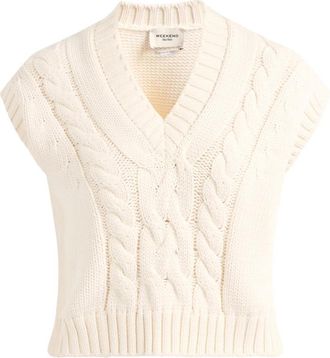 Max Mara Mouwloze gebreide top - Dames - V-hals truien - Beige - XS - Truien & Vesten